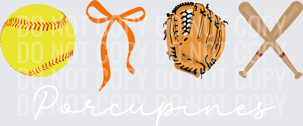 PORCUPINES ORANGE BASEBOFTBALL SCRIPT - white