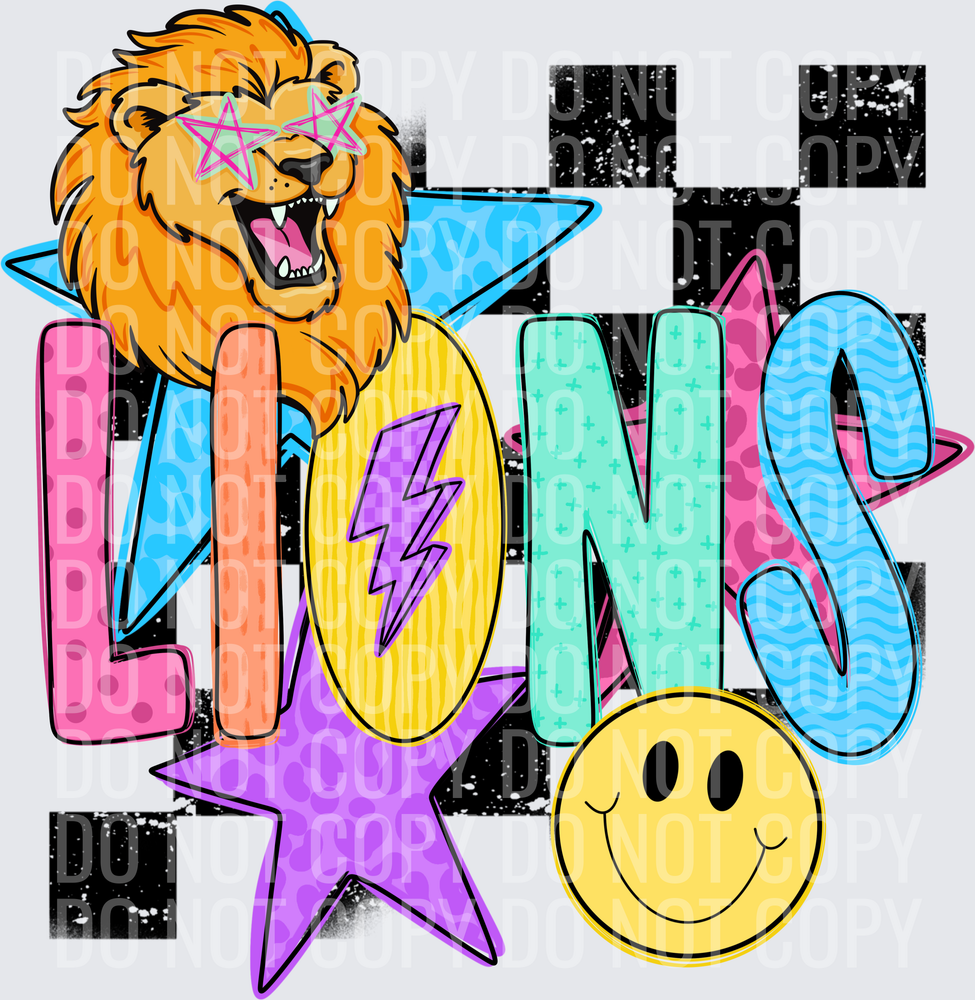 Checkered mascot lions