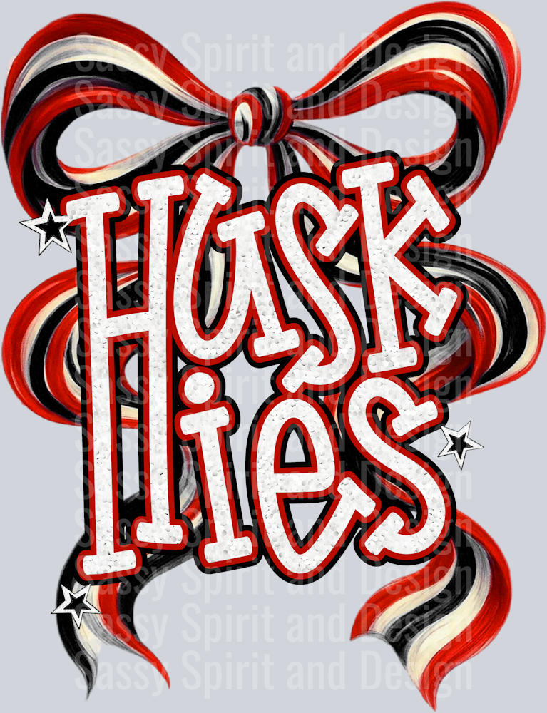 HUSKIES RED BOW GLITTER