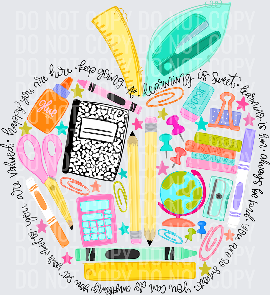 Teacher Apple School Supplies Motivational Quote Collage