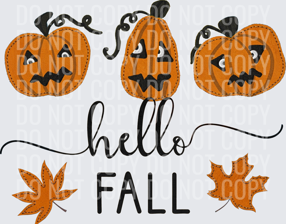 hello fall goofy pumpkins faux emb hwds