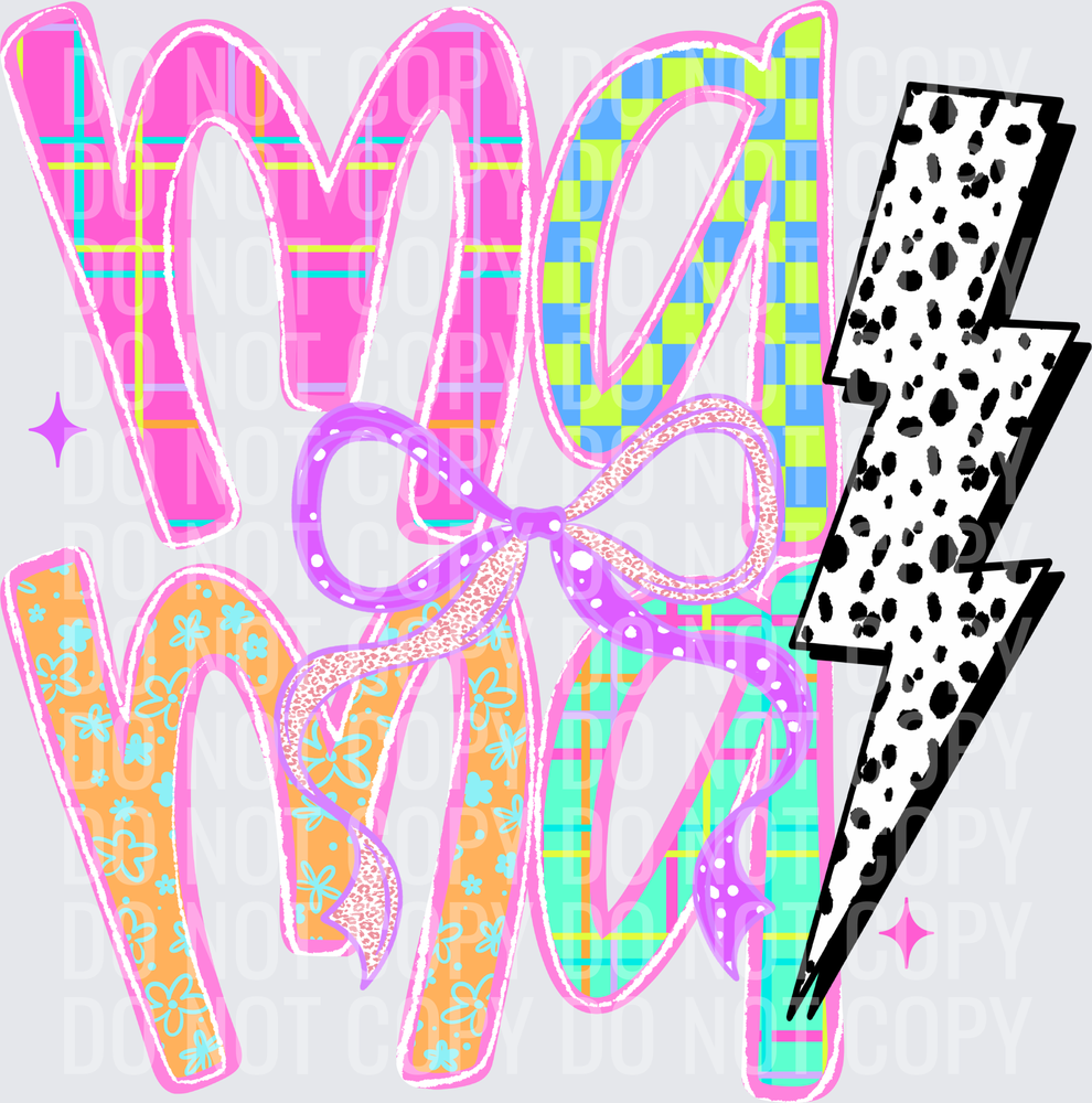Neon mama checker bow