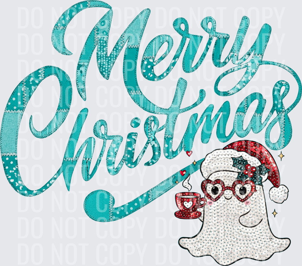 merry christmas ghost with coffee faux seq hwds