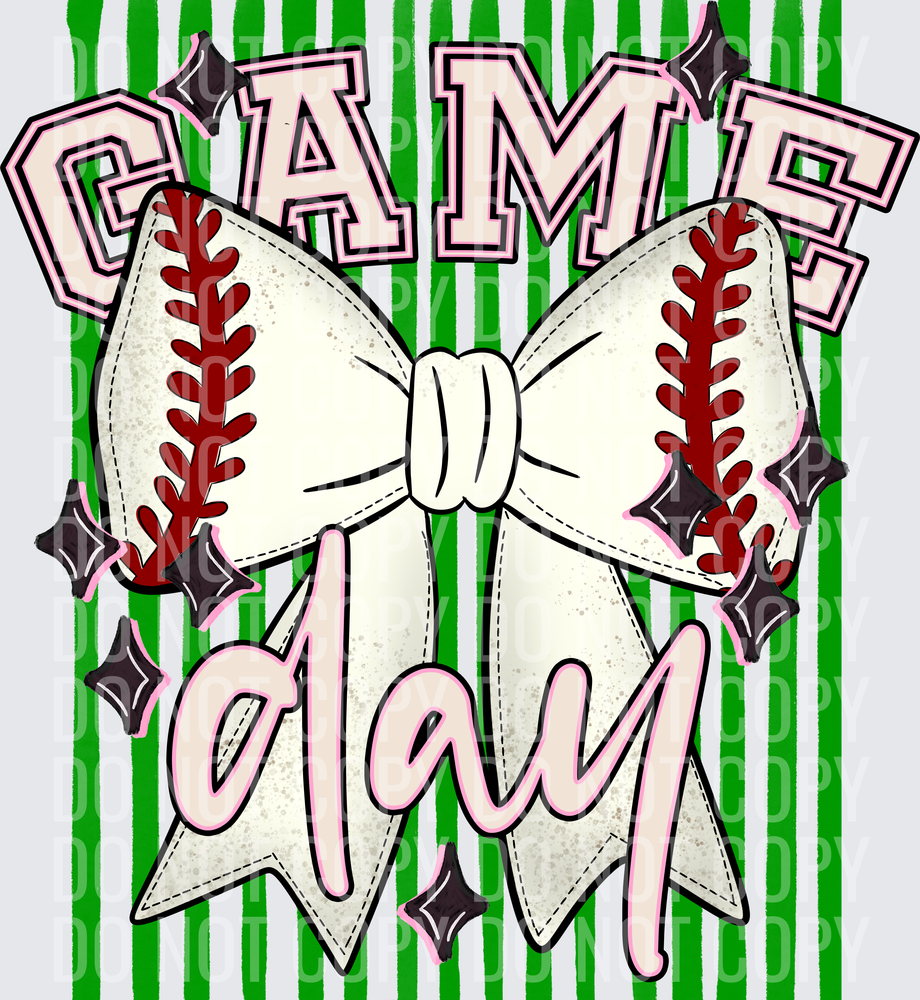 KayndiDesigns 05.26 Game Day Baseball Bow Green
