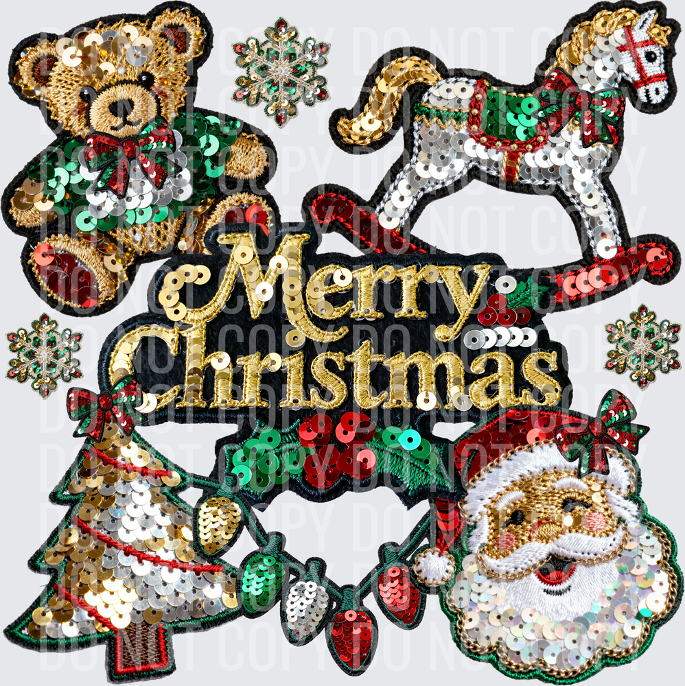 vintage merry christmas collage sequins