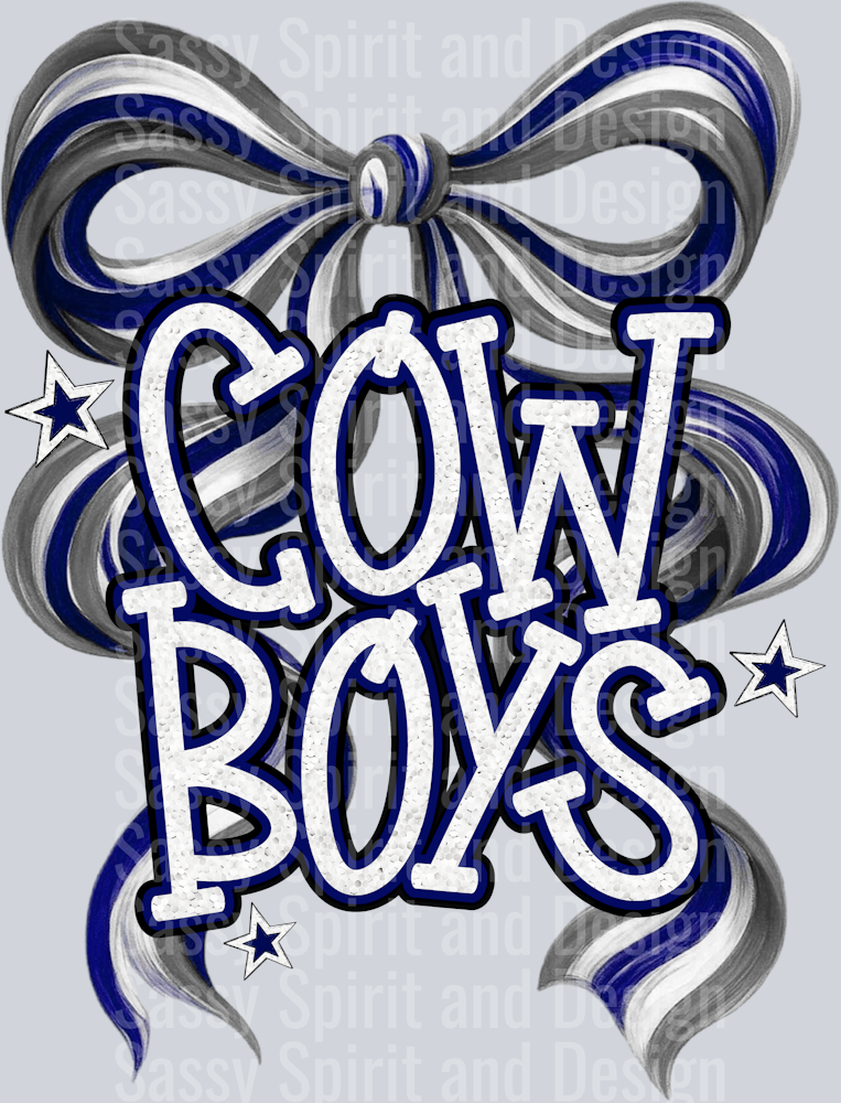 COWBOYS BLUE GREY BOW GLITTER
