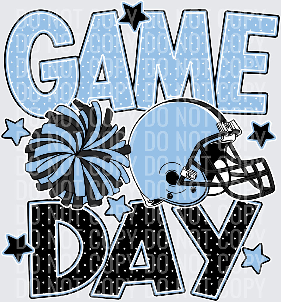 Cheer Football Game Day Light Blue Black