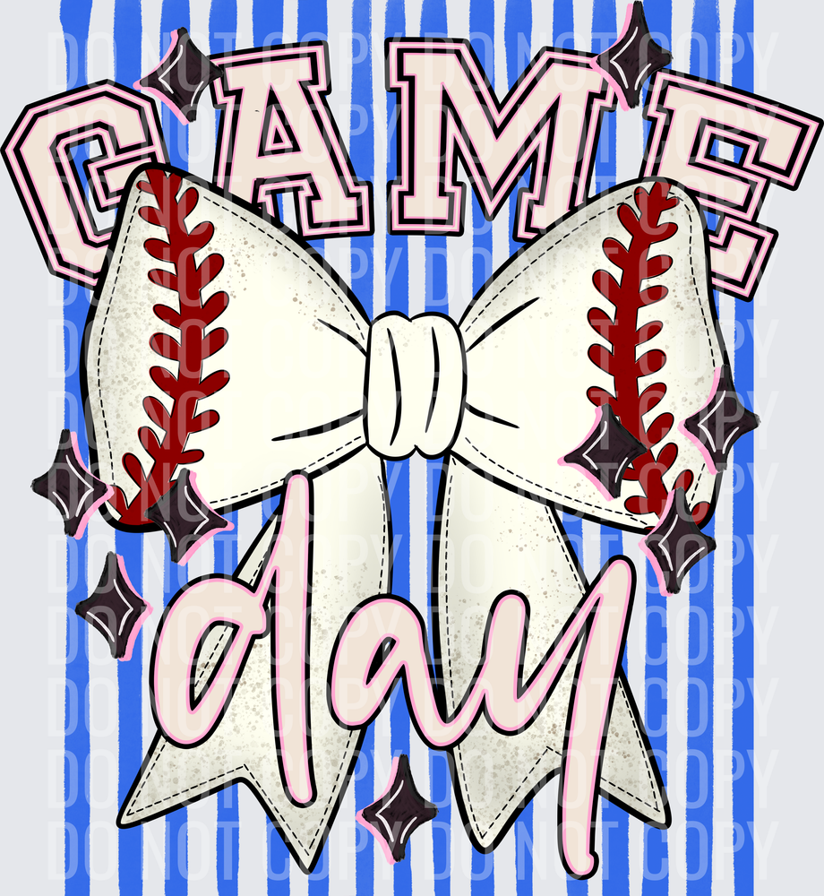 KayndiDesigns 05.26 Game Day Baseball Bow Blue