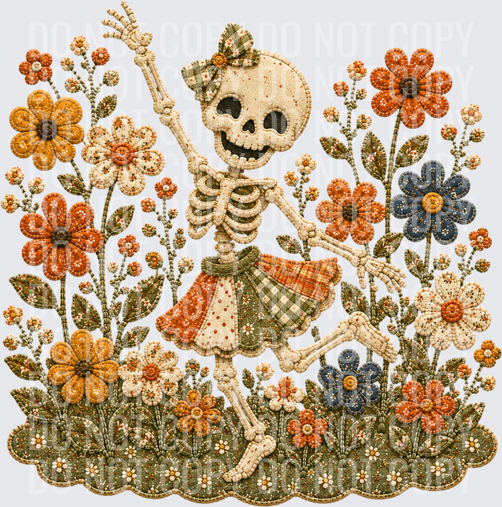 dancing skeleton and flowers