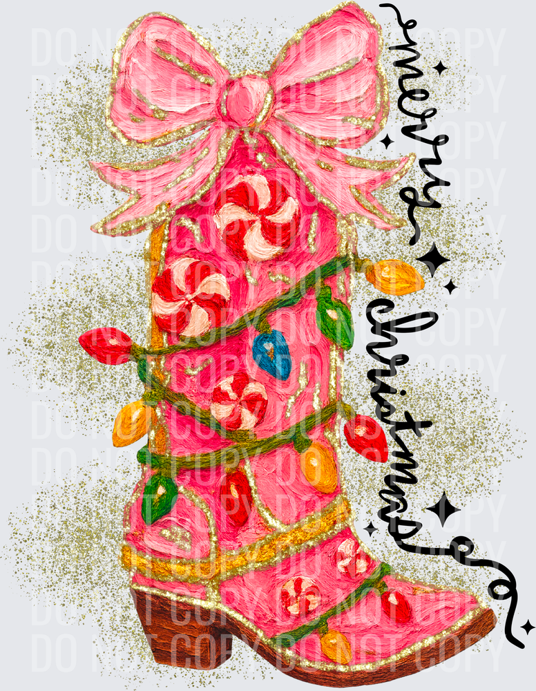 Merry Christmas brushstroke cowgirl boot HWDS