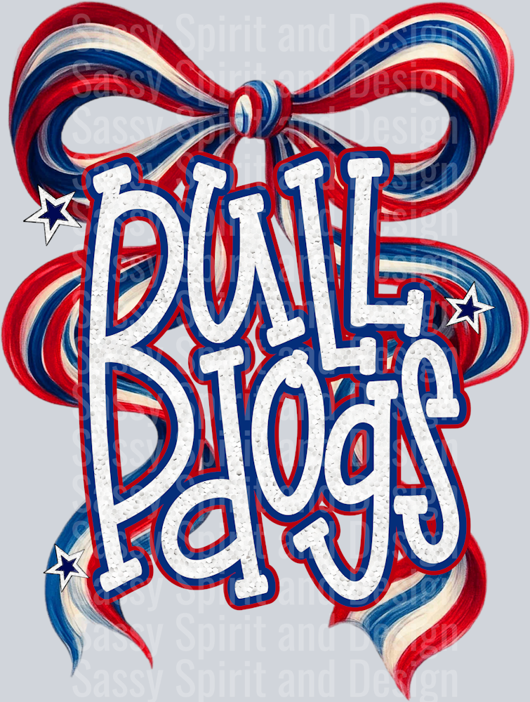 BULLDOGS RED WHITE BLUE GLITTER BOW