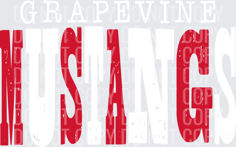 GRAPEVINE MUSTANGS DISTRESSED MIXED UP FONT WHITE RED (1)