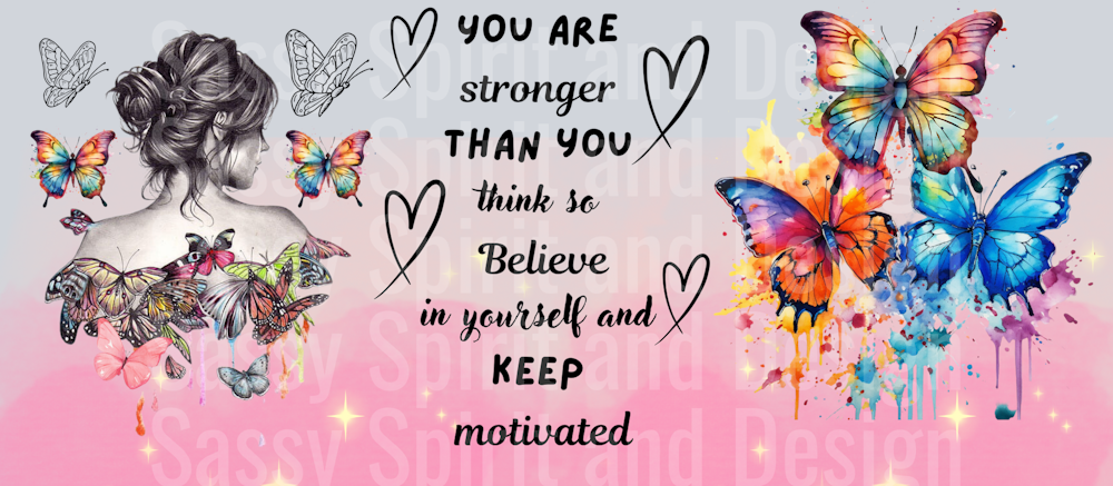 stronger than you think cup wrap pink glitter