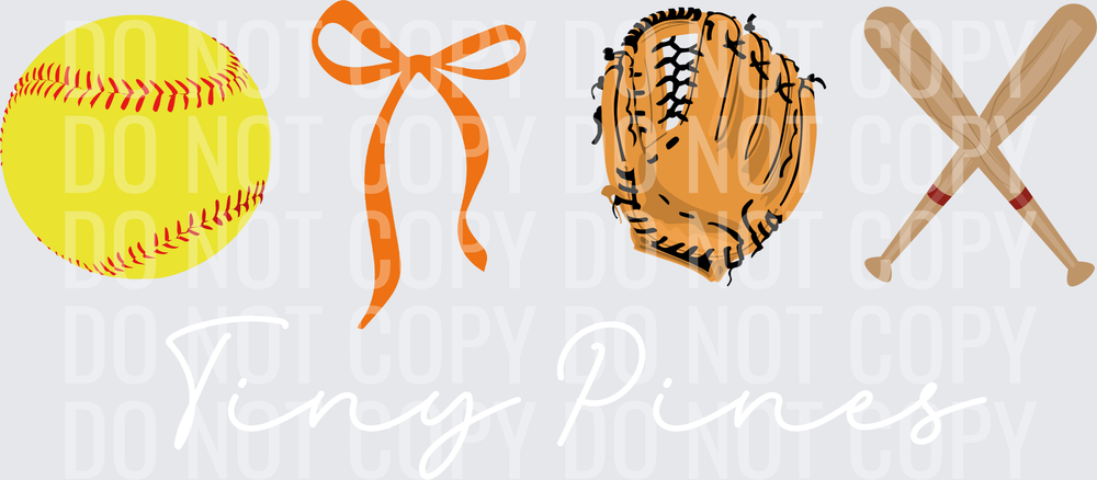 TINY PINES ORANGE BASEBOFTBALL SCRIPT - white