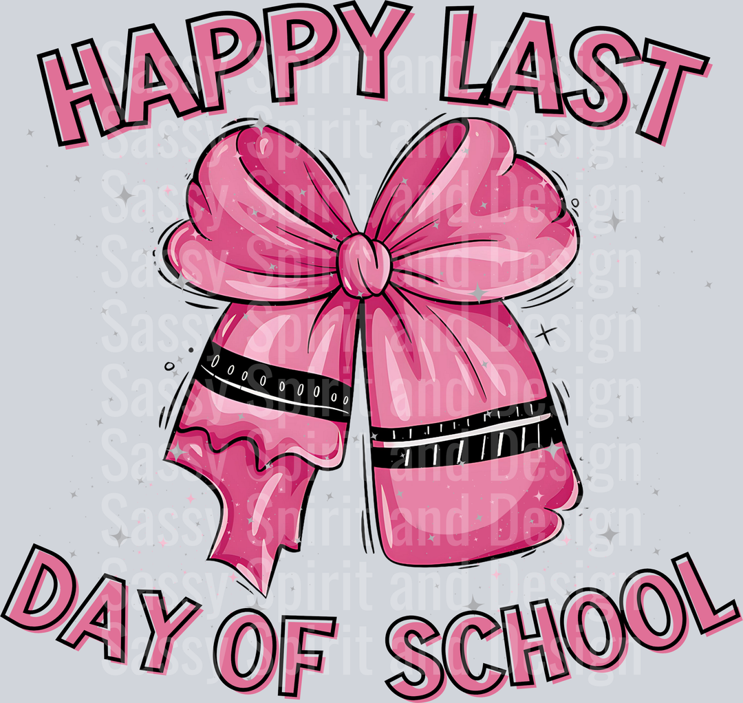 Happy Last Day Of School Pink Crayon Bow