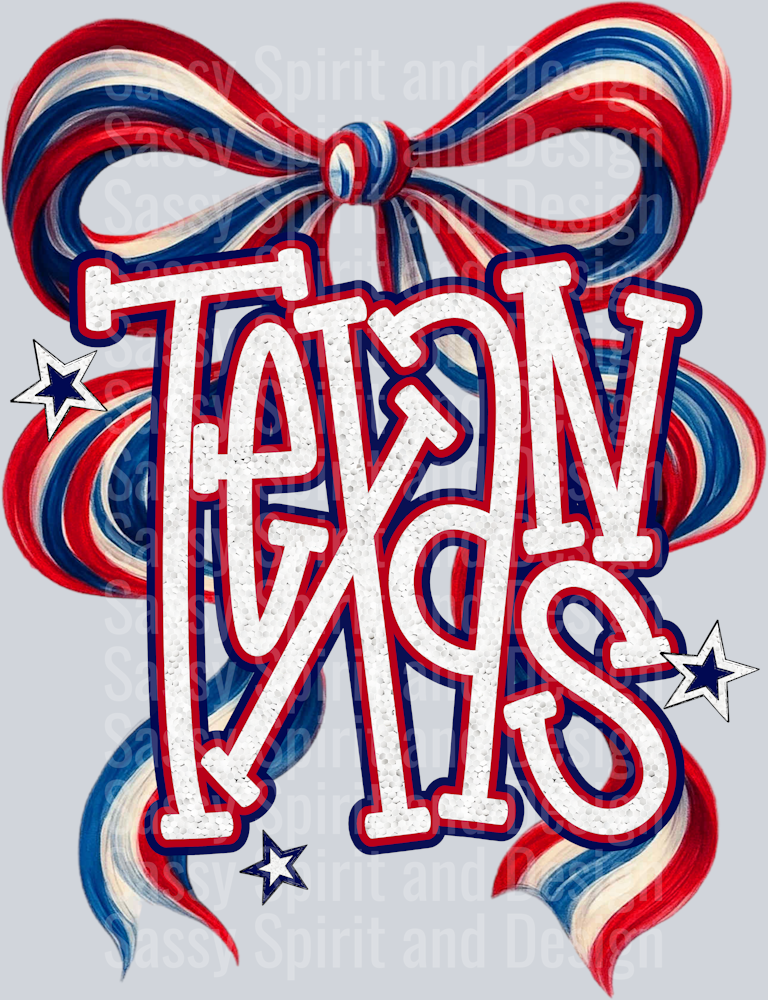 TEXANS RED BLUE BOW GLITTER