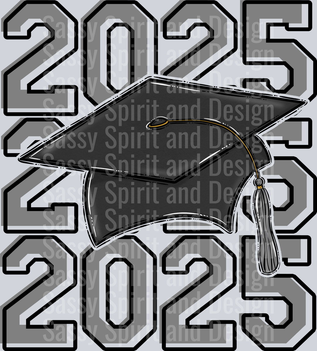 2025 Grad Cap Stacked Gray