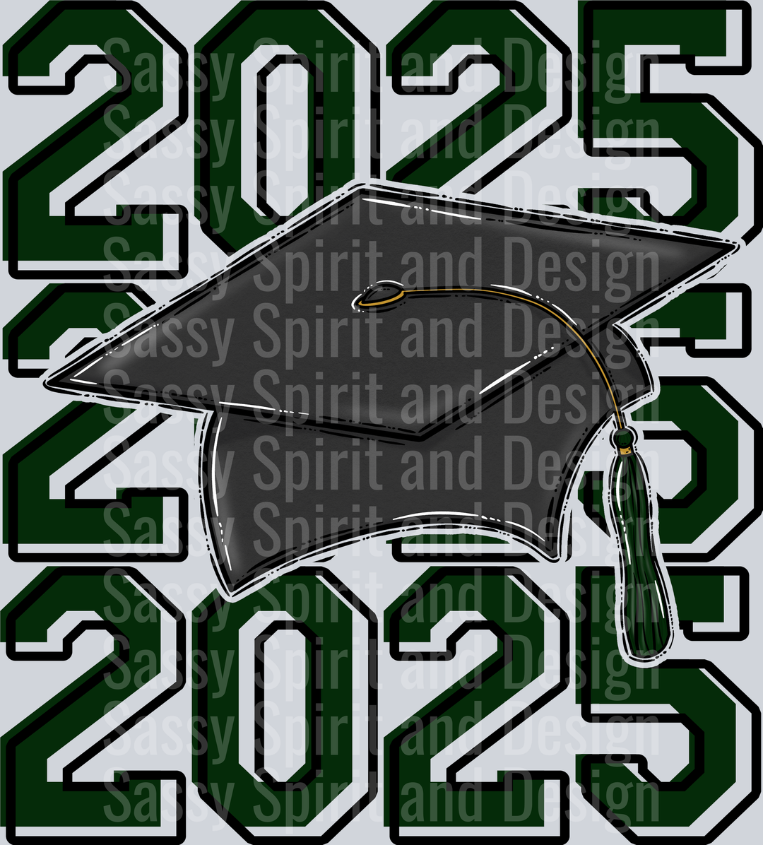 2025 Grad Cap Stacked Dark Green