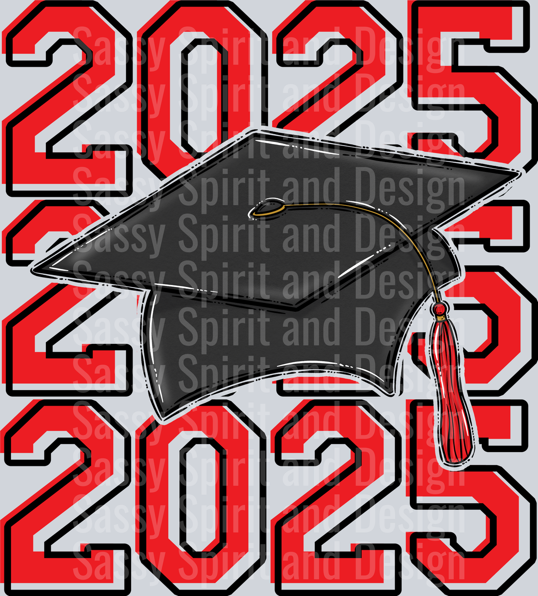 2025 Grad Cap Stacked Red