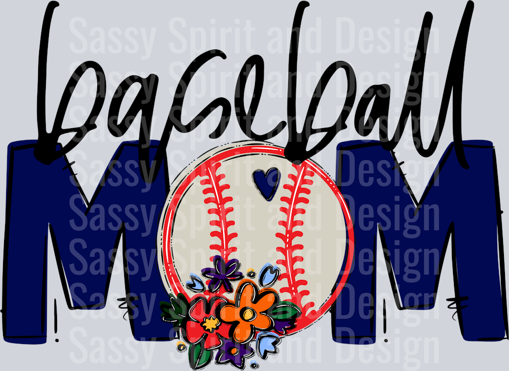 Baseball Mom Navy blue Flowers