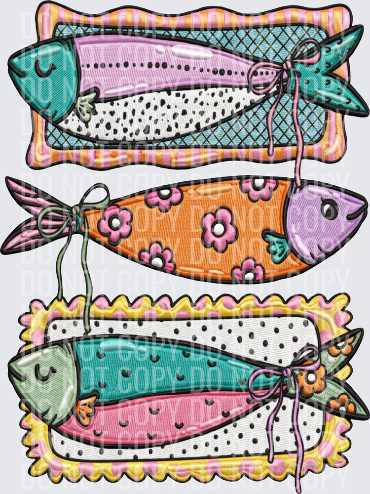 Three fish embroidered