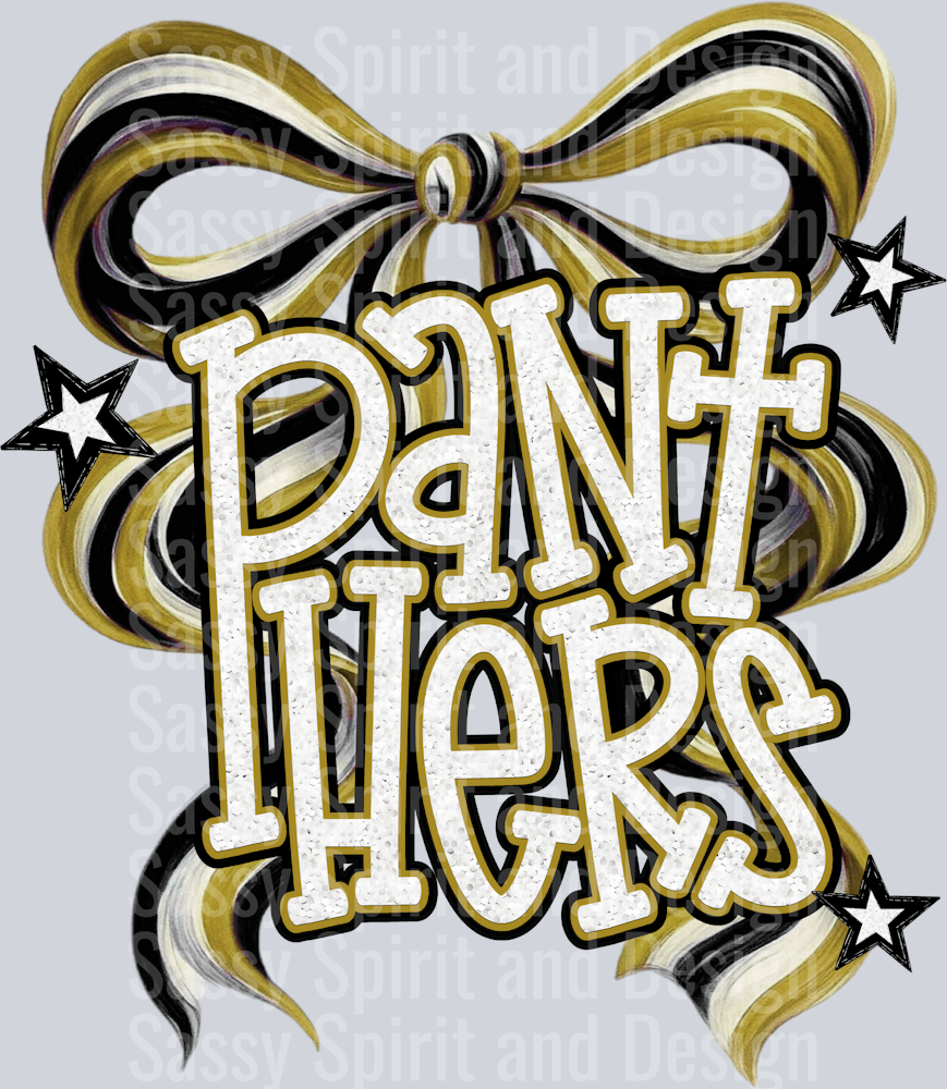 PANTHERS GOLD BLACK GLITTER BOW