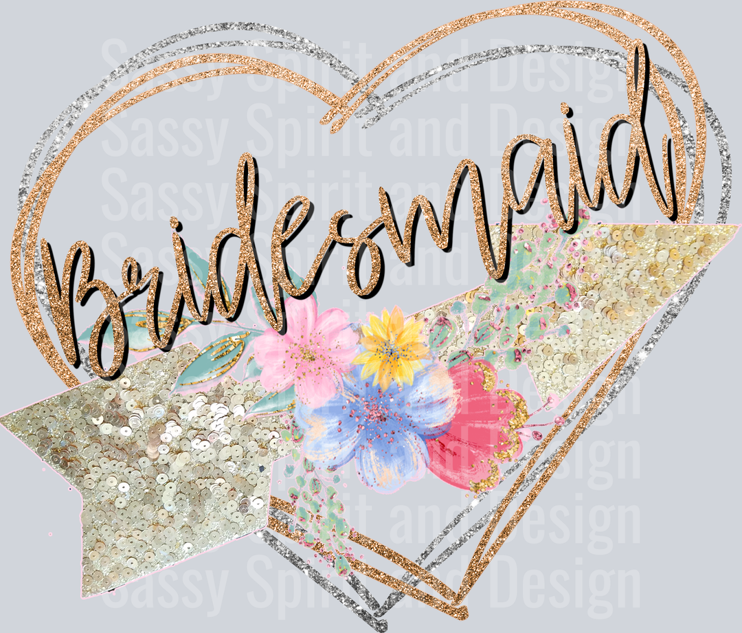 Bridesmaid Glitter Heart and Arrow