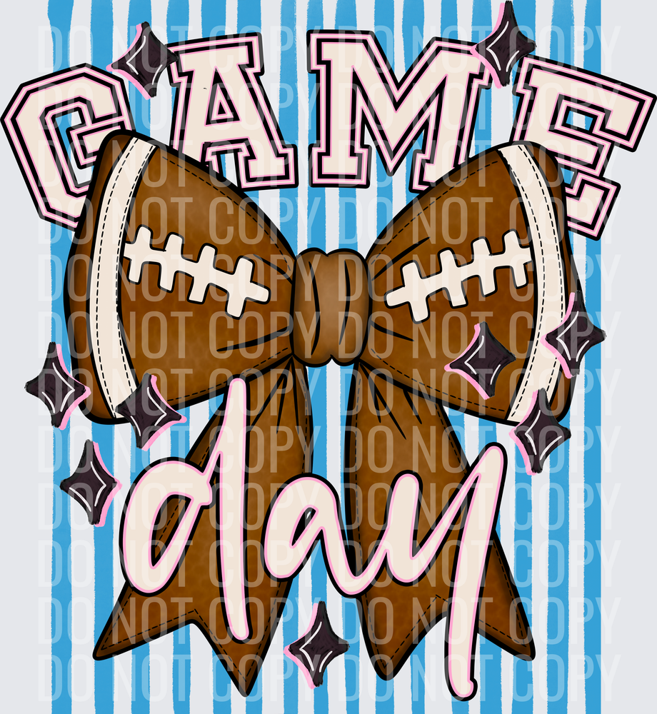 KayndiDesigns 05.26 Game Day Football Bow Blue Light