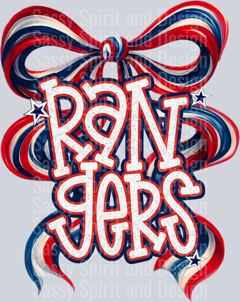 RANGERS BLUE RED WHITE GLITTER BOW
