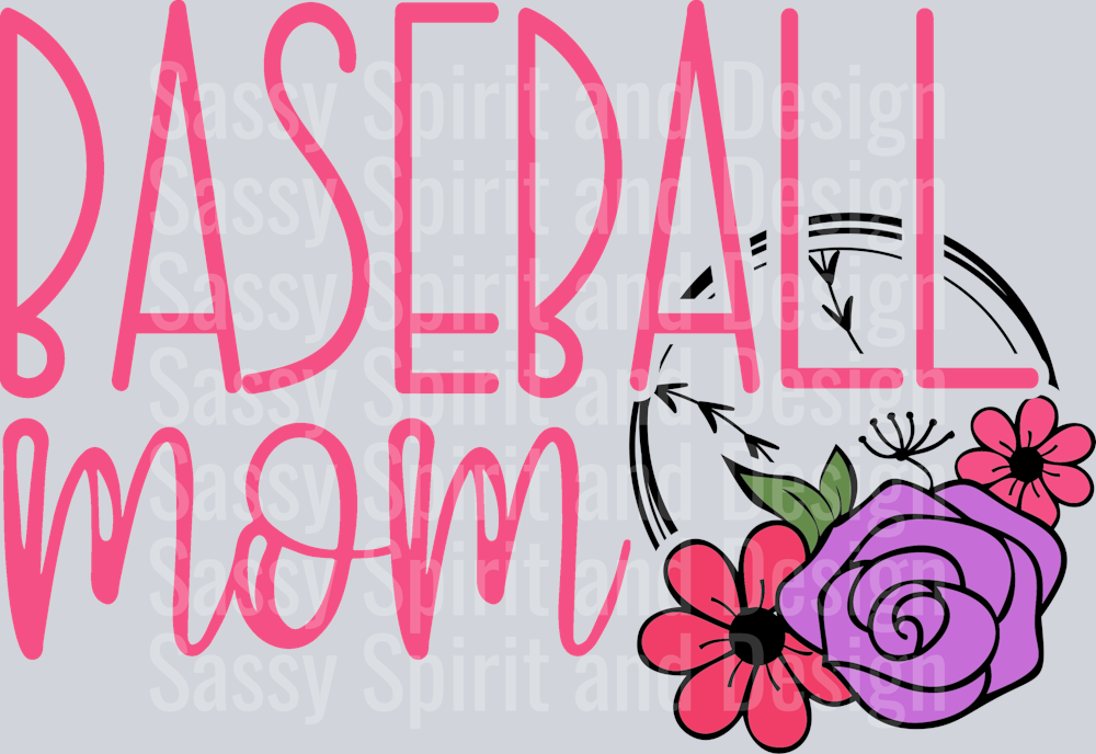 Baseball Mom Ball with Flower PNG COLOR VERSION