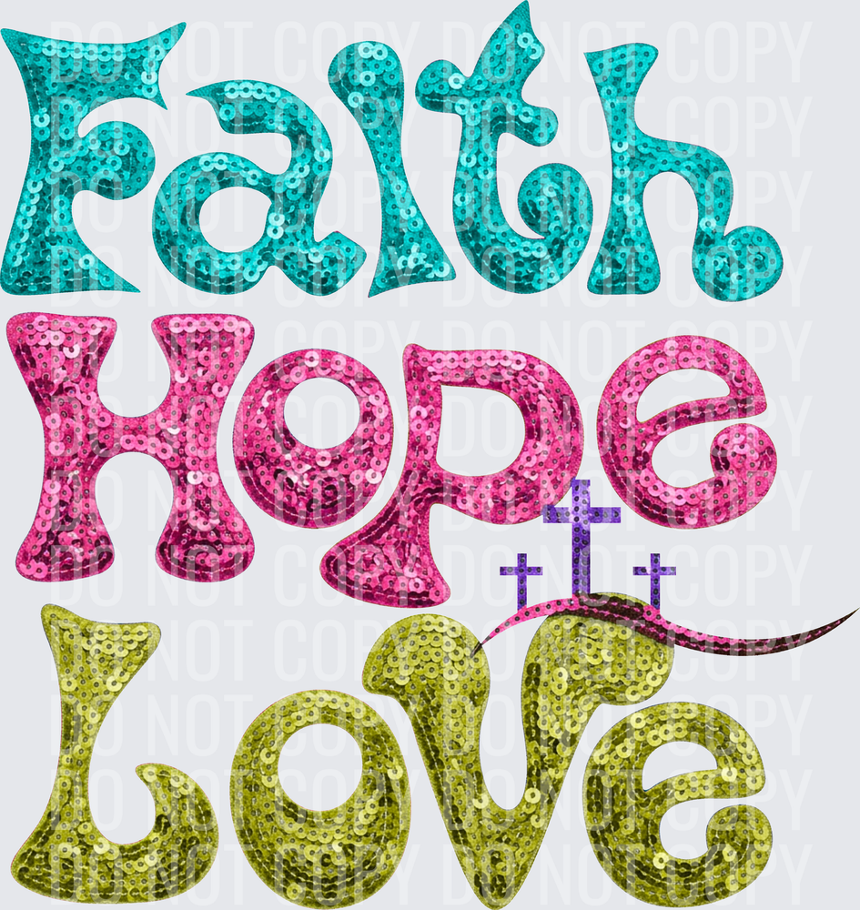faith hope love faux sequin hwds
