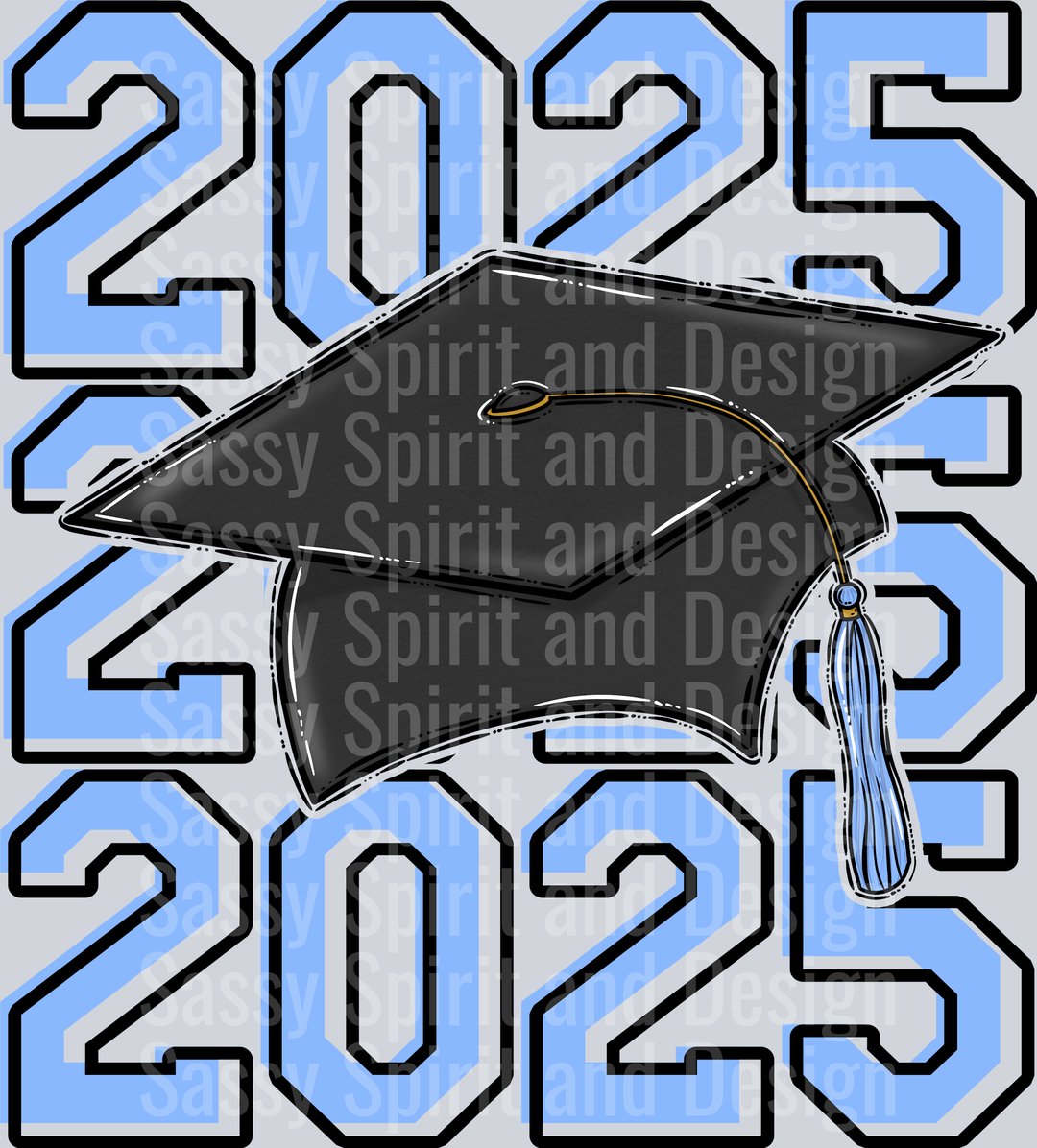 2025 Grad Cap Stacked Columbia Blue