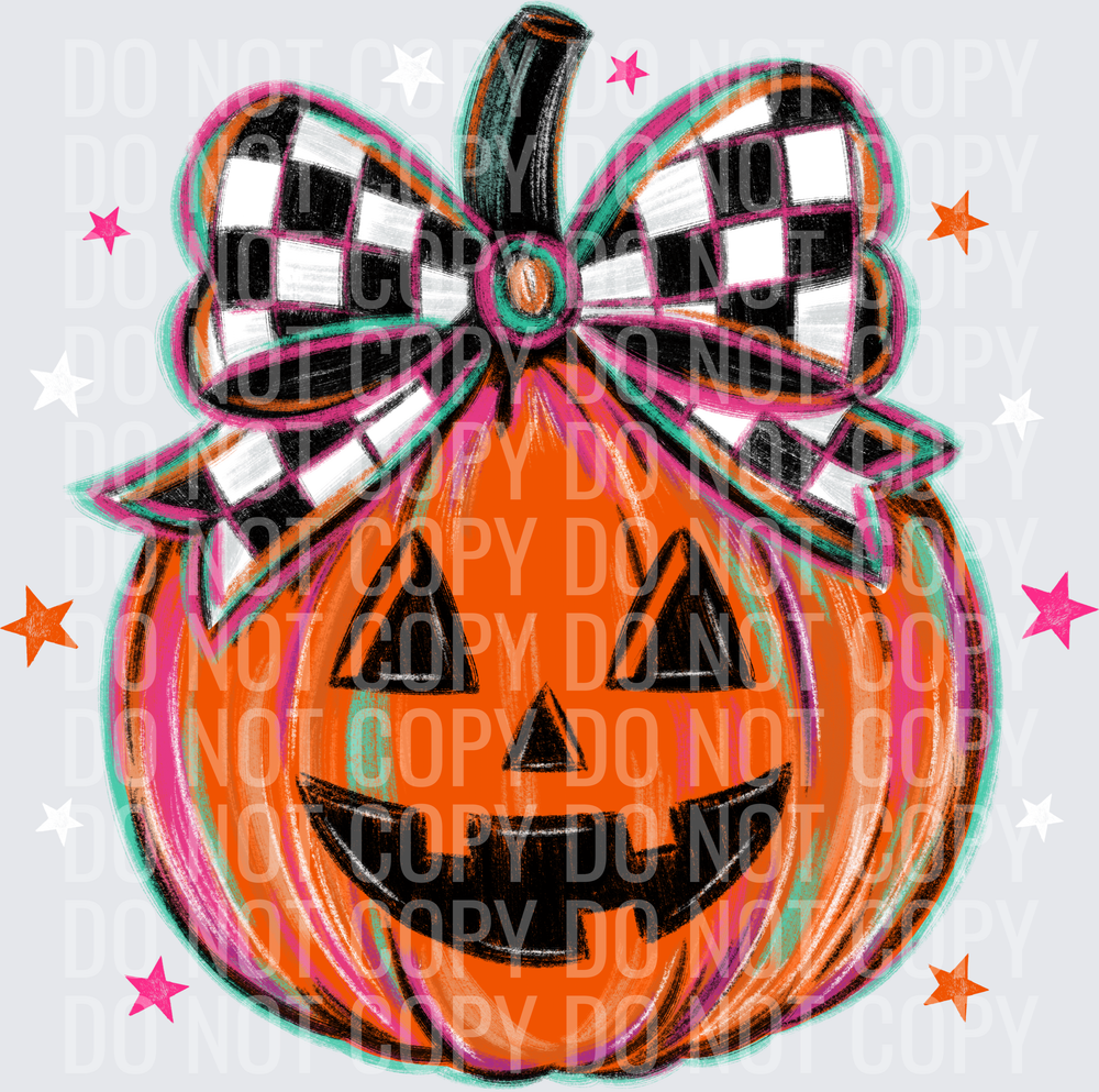 Girly Checker Pumpkin WHITE STARS