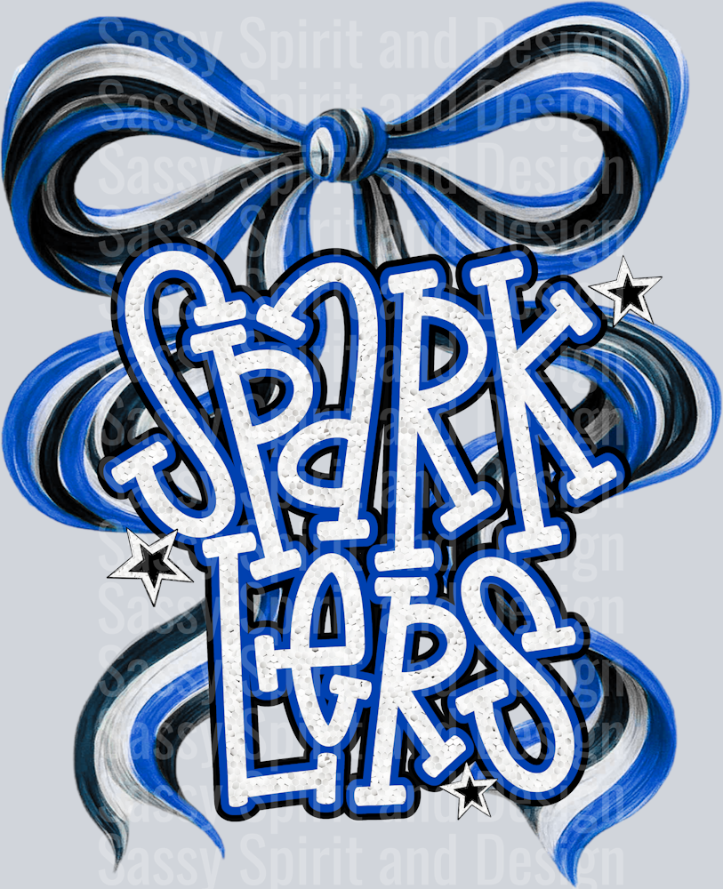 SPARKLERS ROYAL BLACK WHITE GLITTER BOW