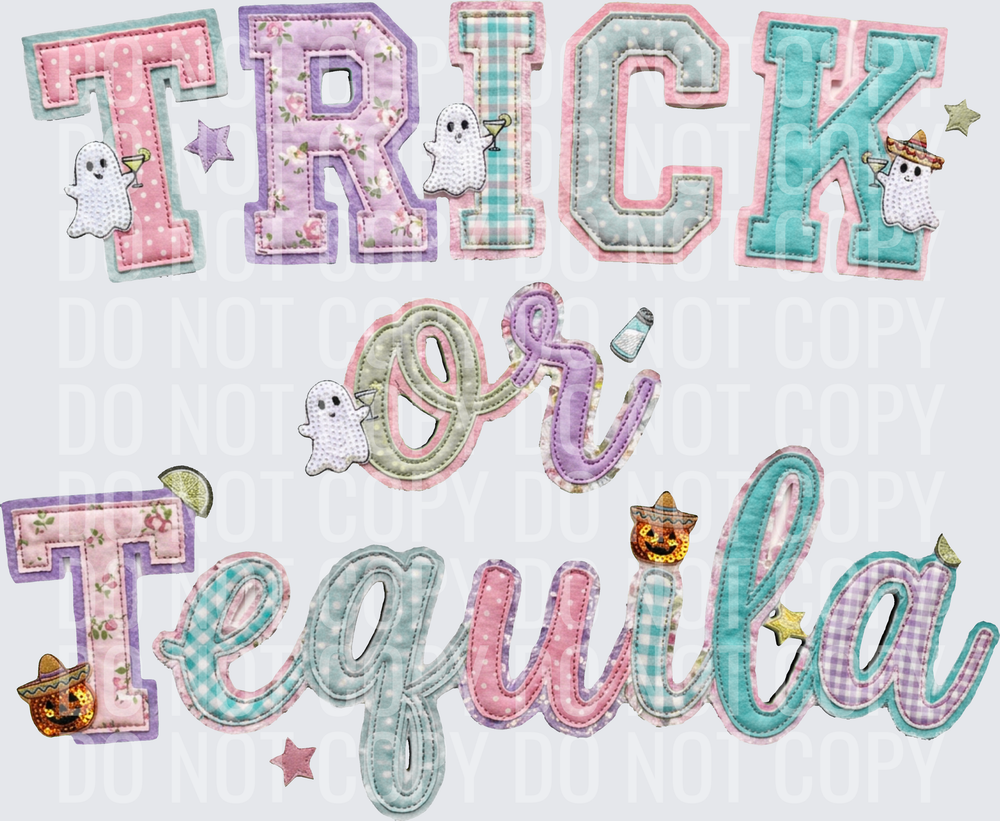 trick or tequila faux quilted patchwork hwds