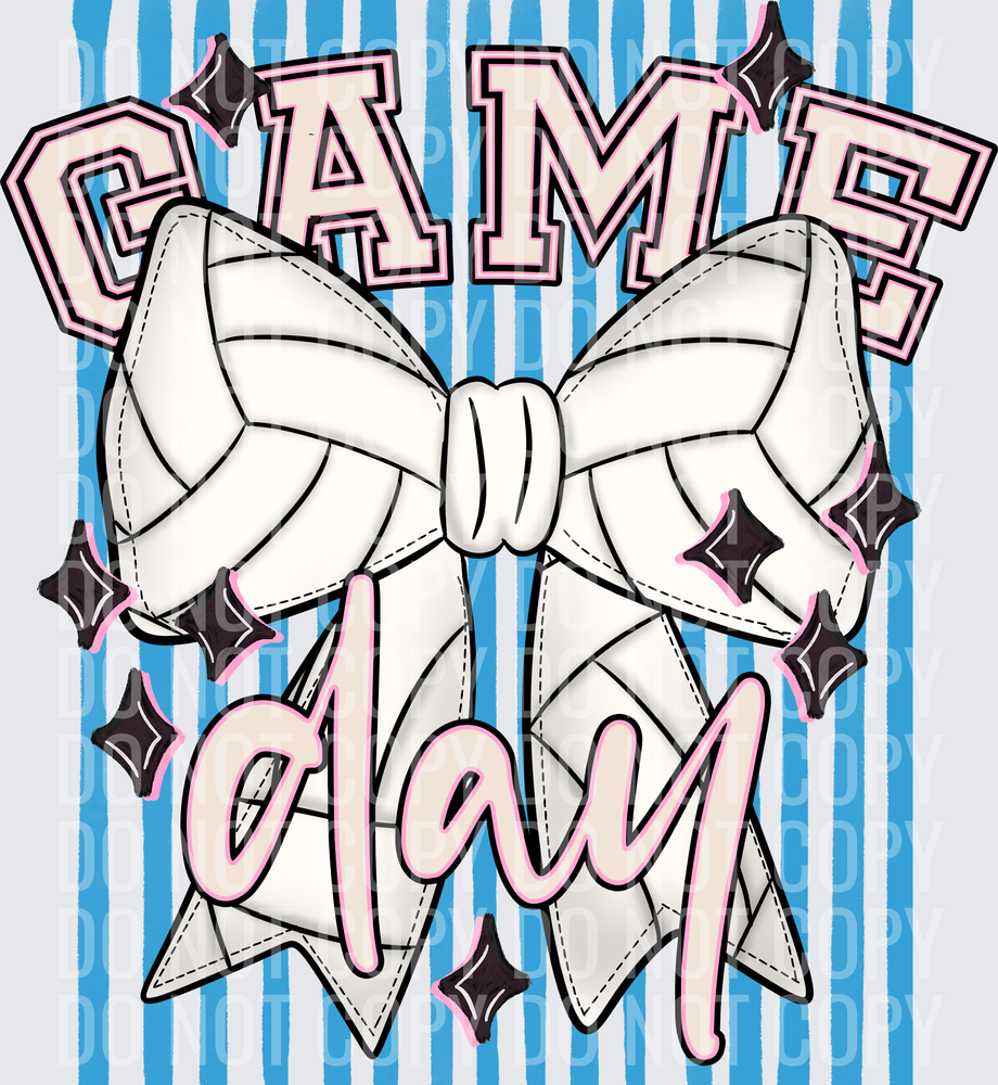 KayndiDesigns 05.26 Game Day Volleyball Bow Blue Light