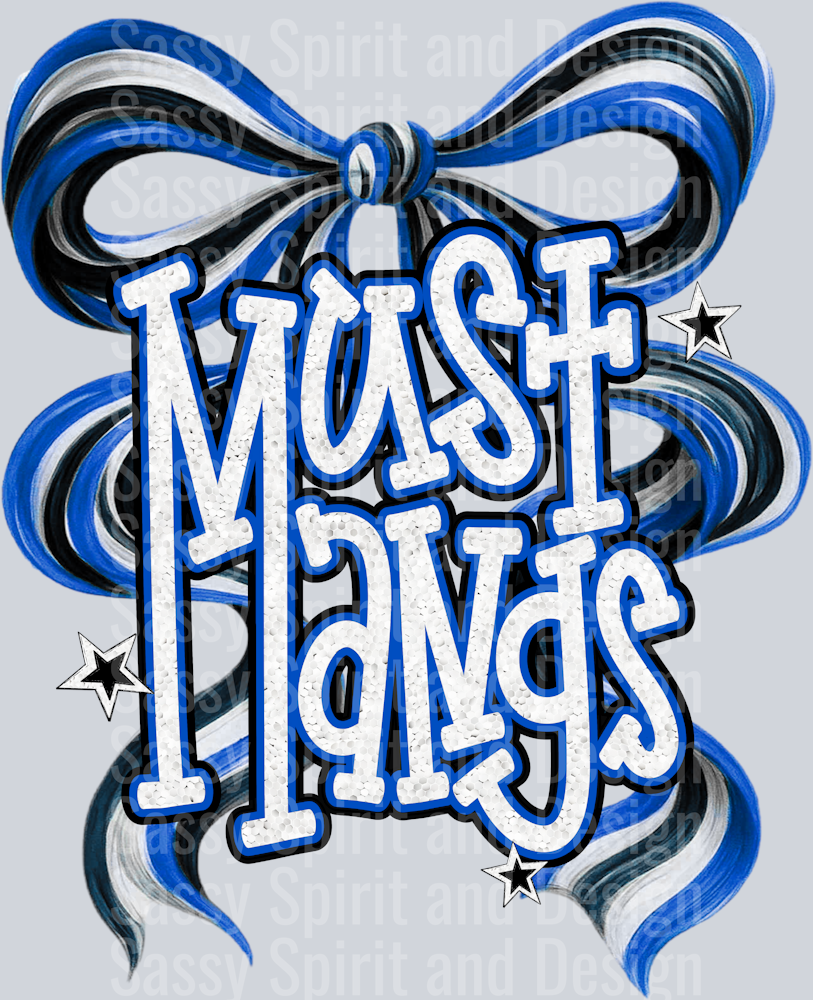 MUSTANGS BLUE BLACK BOW GLITTER