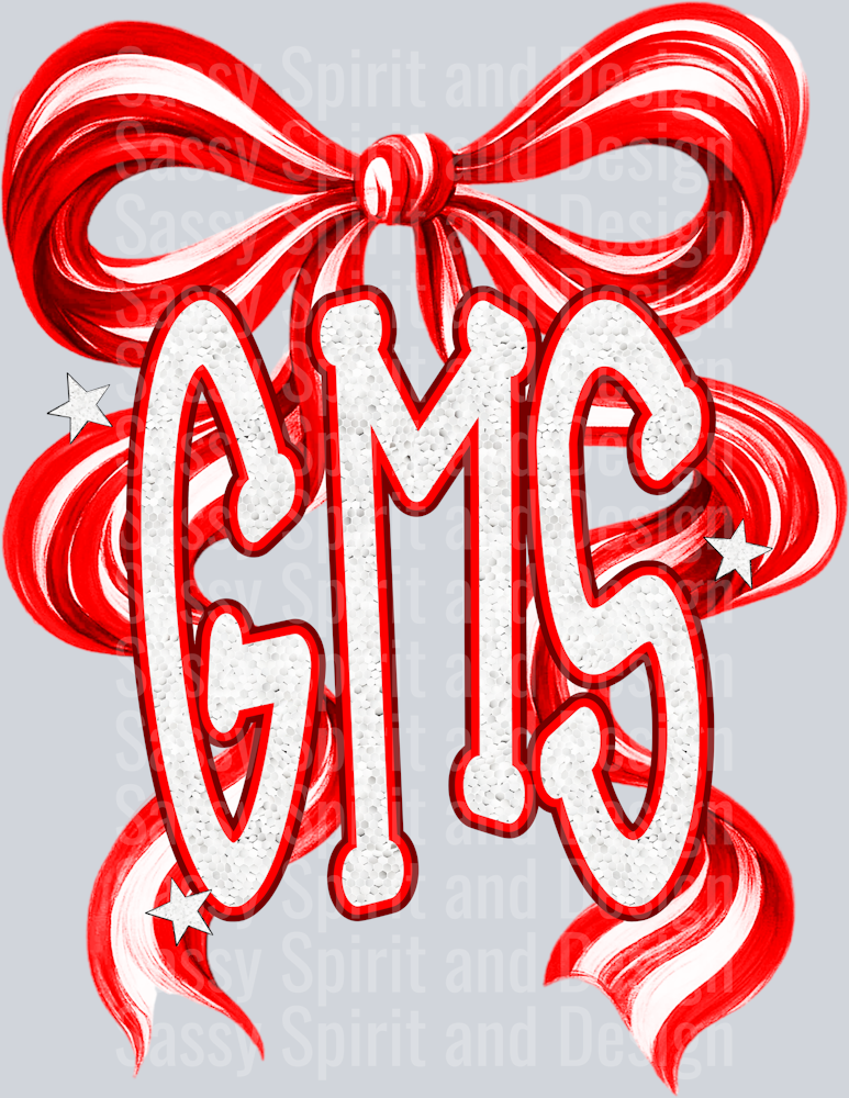 GMS RED WHITE GLITTER BOW