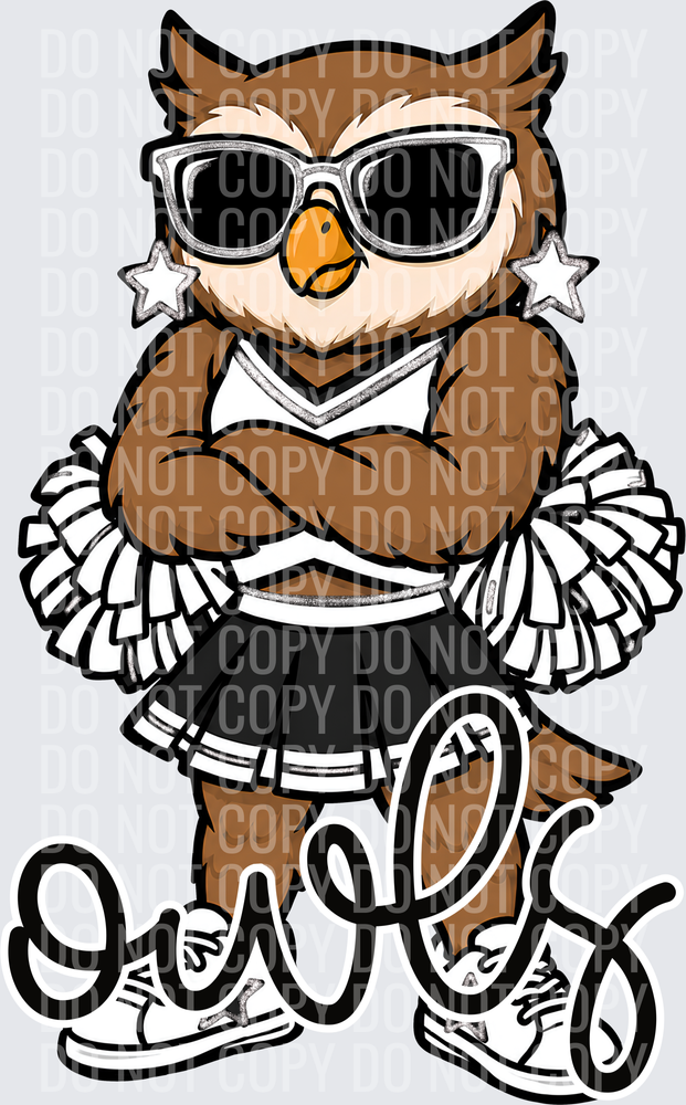 Owls Cheer Black White