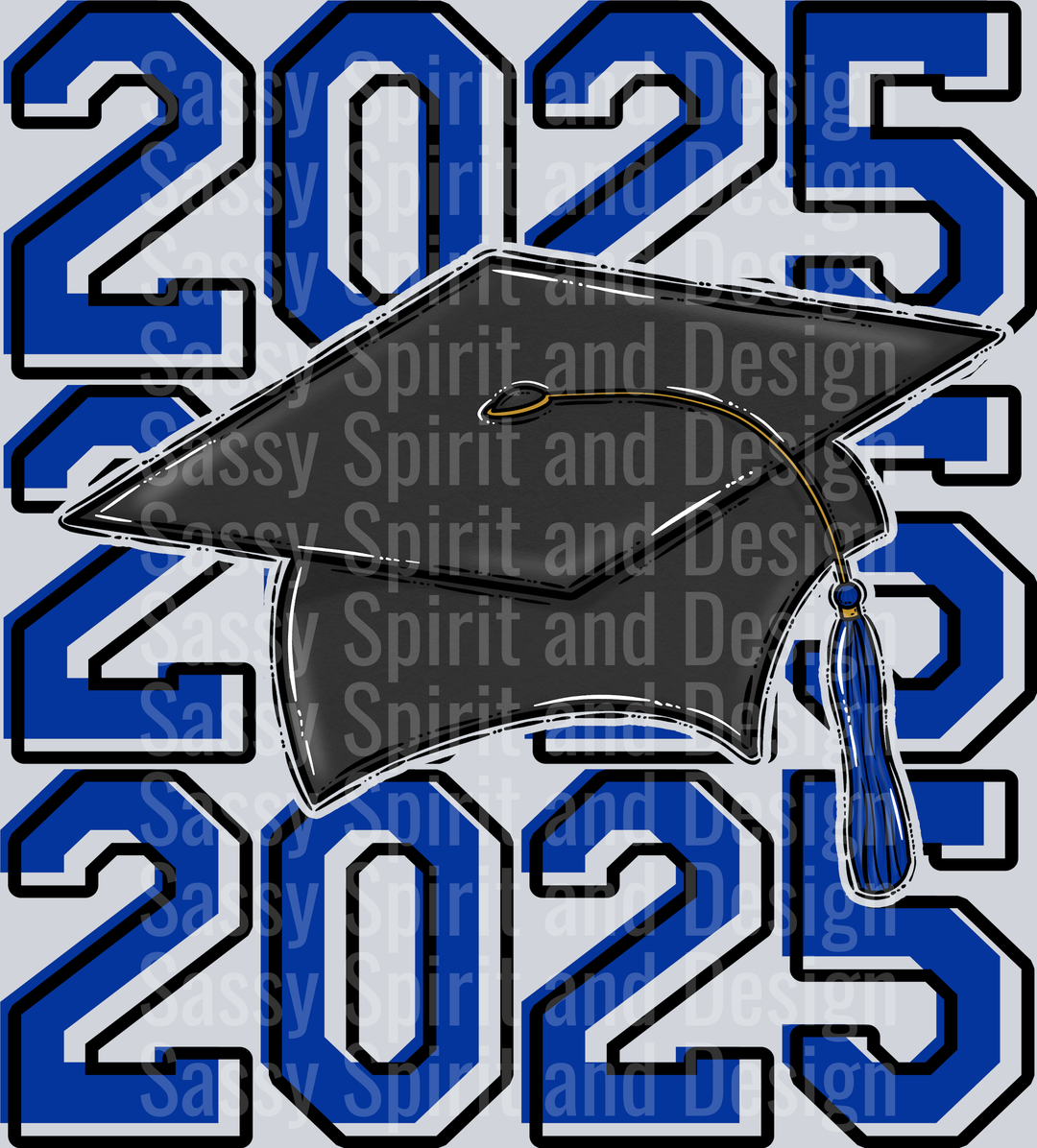 2025 Grad Cap Stacked Royal Blue