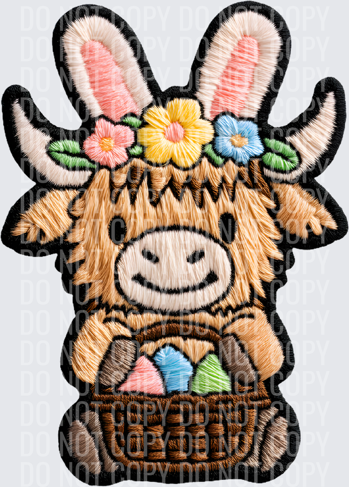 HIGHLAND COW FAUX EMBROIDERY EASTER