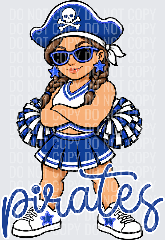 Pirates Cheer Blue White Brown hair