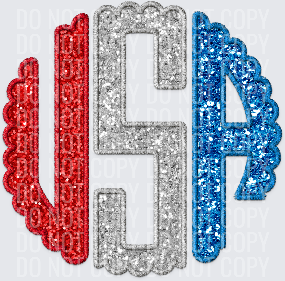 USA faux embroidered glitter