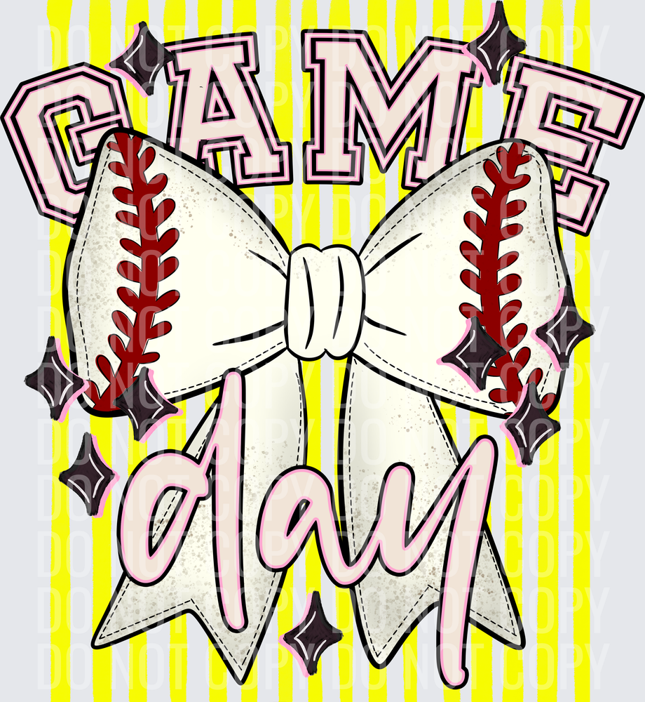 KayndiDesigns 05.26 Game Day Baseball Bow Yellow