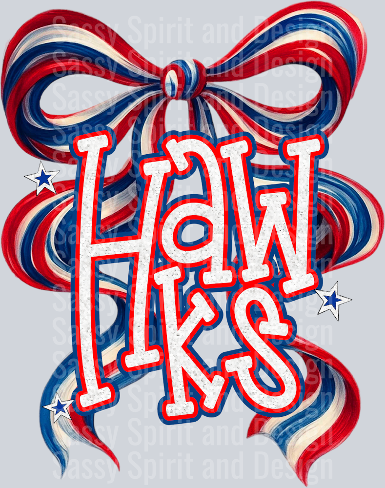 HAWKS BLUE RED BOW GLITTER