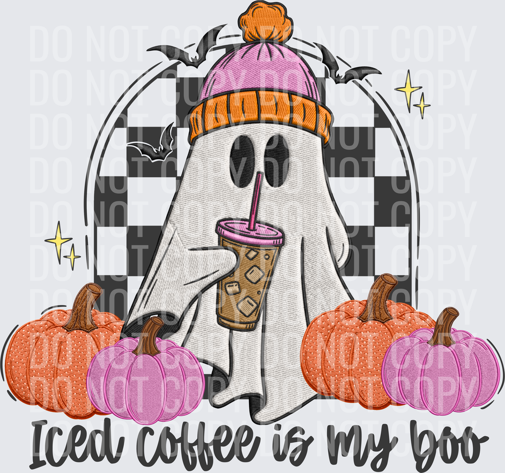 Iced coffee is my boo faux embroidered