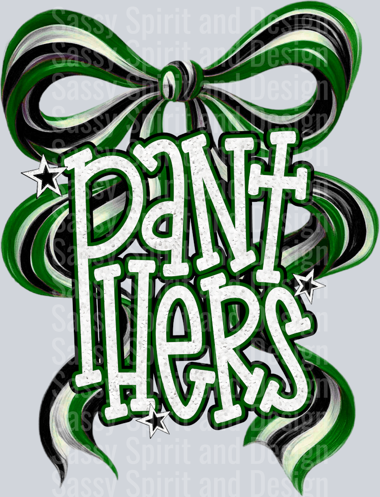 PANTHERS GREEN BLACK BOW GLITTER
