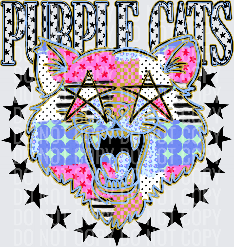 KayndiDesigns 09.26 Patchwork Varisty Stars Purple Cats