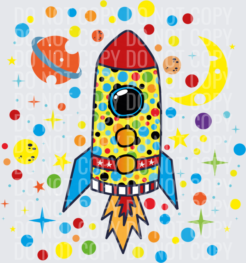 Spotty Dotted Rocket for Kids, Cute Colorful Space Dot Day Long Sleeve T-Shirt