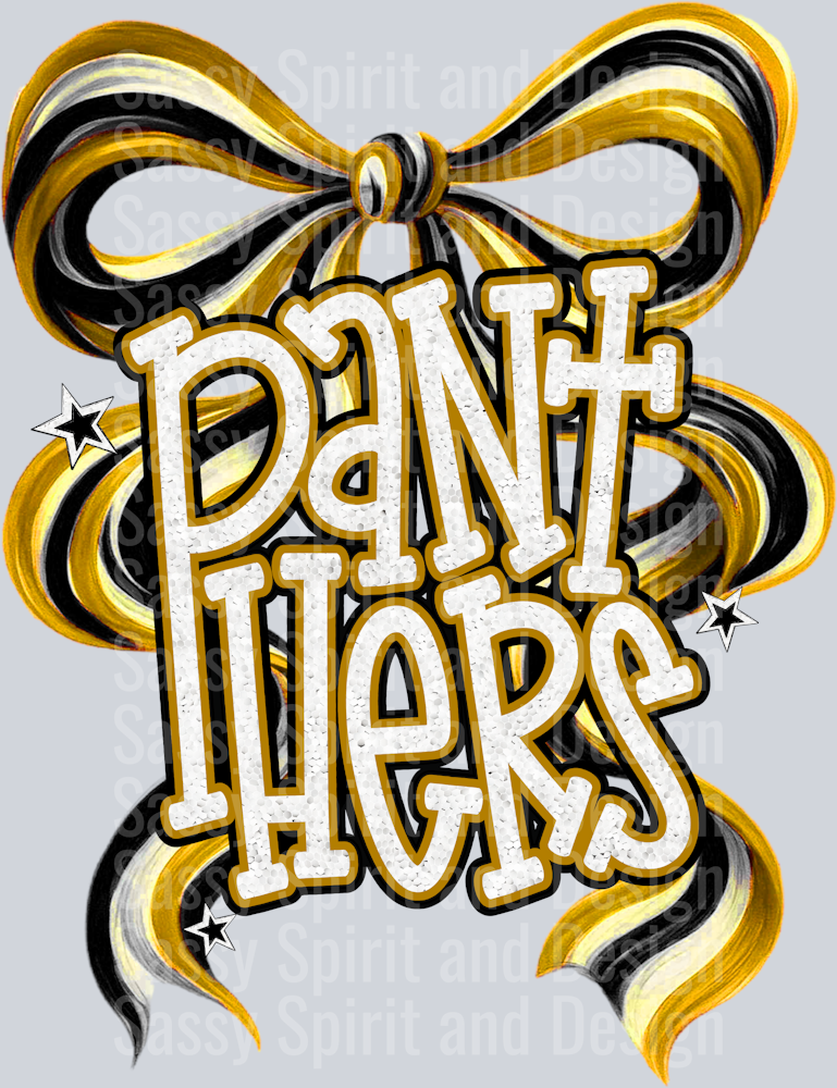 PANTHERS GOLD BLACK GLITTER BOW